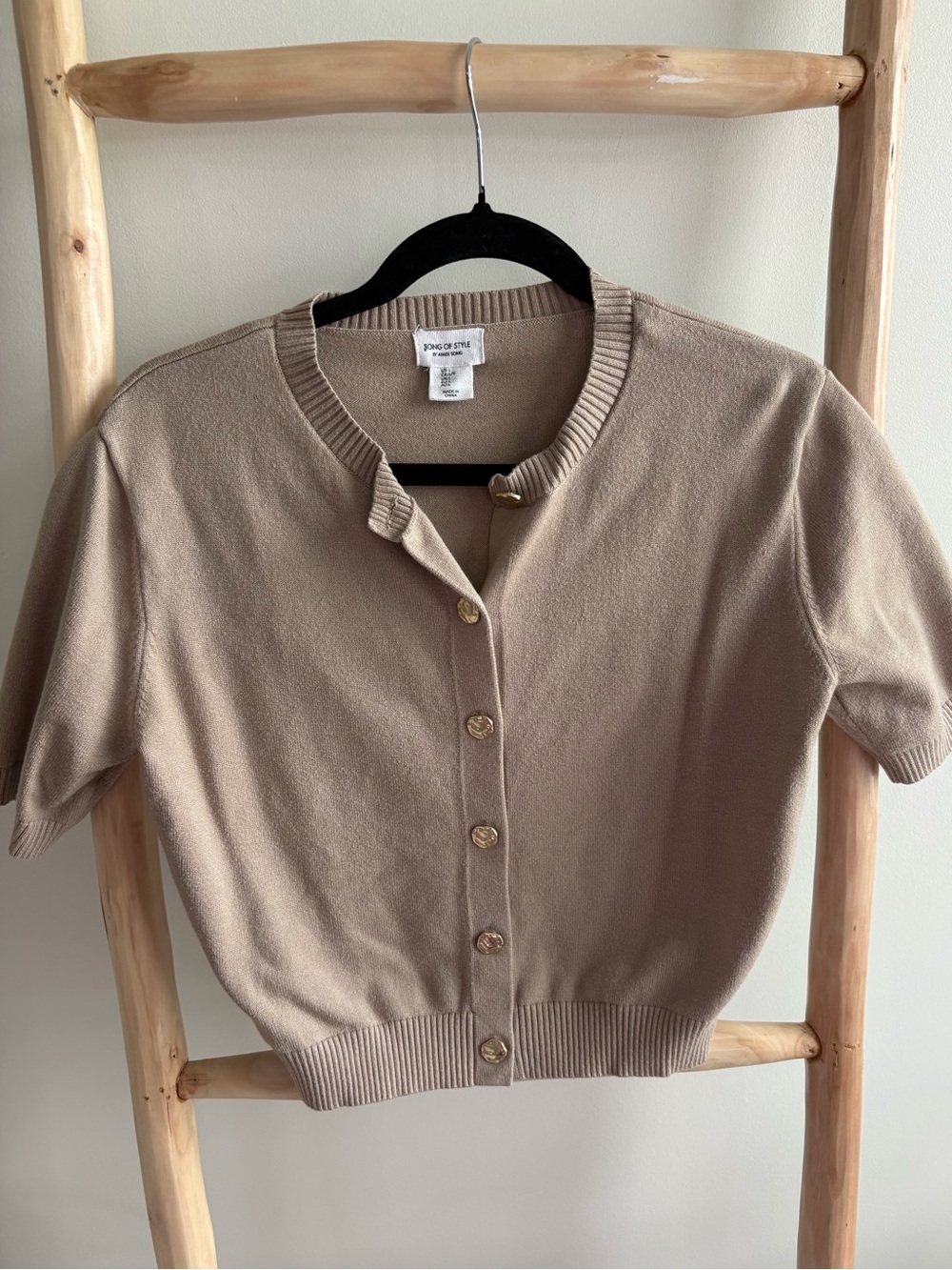 Song of Style Short Sleeve Button Cardigan in Taupe - Picture 1 of 4
